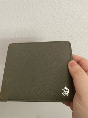 Dunhill Olive Green Leather Bi-Fold Wallet with Silver Monogram